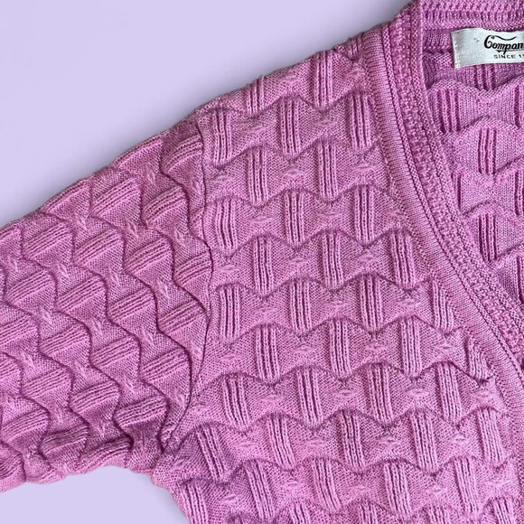 Vintage 90s Pink Waffle Knit Cardigan – Companion L, Pockets, V-Neck - Picture 3 of 7